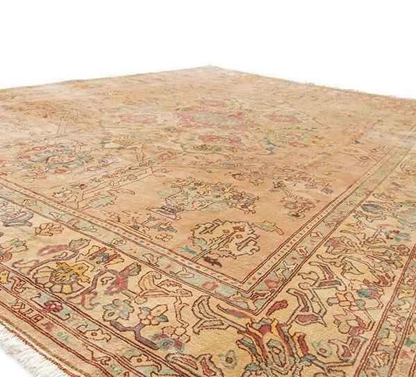 Tapis en laine persan tissé à la main avec motif médaillon couleur crème – Heriz