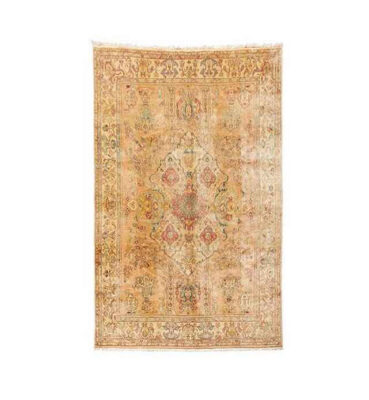 Tapis en laine persan tissé à la main avec motif médaillon couleur crème – Heriz