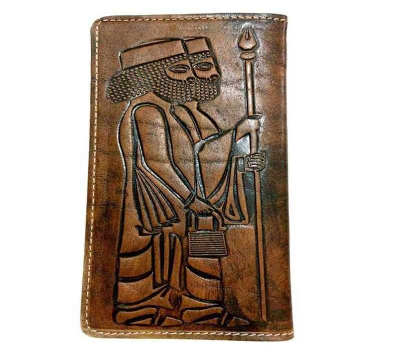 Portefeuille long en cuir persan pour hommes avec design soldat Achéménide