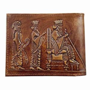 Portefeuille bifold en cuir persan pour hommes avec design Trône Achéménide