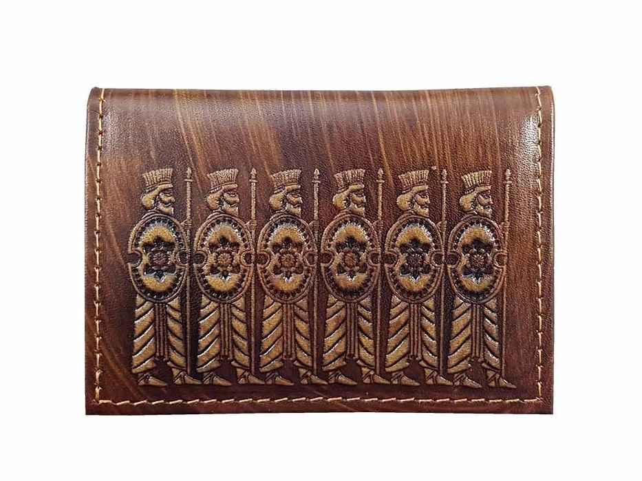 Portefeuille bifold en cuir persan pour hommes avec design Achéménide et Faravahar