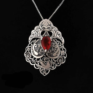 Pendentif en argent gravé persan avec pierre précieuse Roby