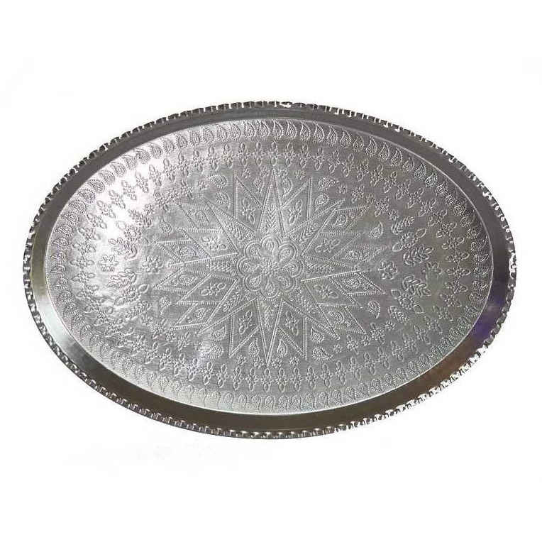 Plat de Service Persan en Cuivre Traditionnellement Martelé Argent