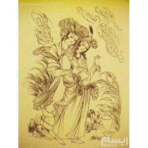 Peinture d’art miniature persan originale : Gouache et aquarelle – Layla et Majnoun