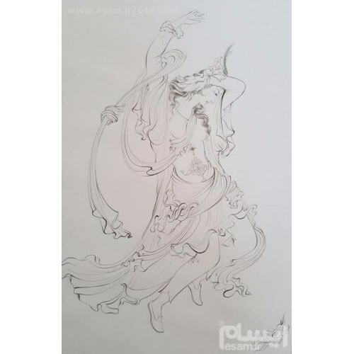 Peinture d’art miniature persan originale : Aquarelle – Danse dans le vent