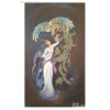 Peinture d'art miniature persan originale : Acrylique sur carton – Fille et phénix