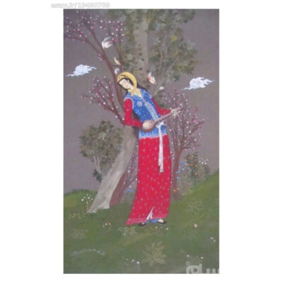 Peinture d’art safavide persan originale : Aquarelle et gouache sur carton – Majordome