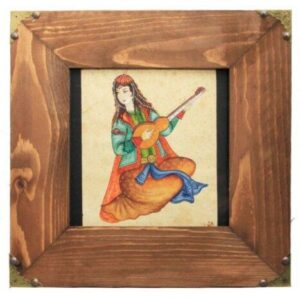 Peinture abstraite persane originale – Aquarelle sur carton, fille musicienne