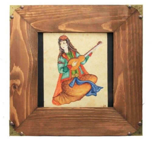 Peinture abstraite persane originale – Aquarelle sur carton, fille musicienne