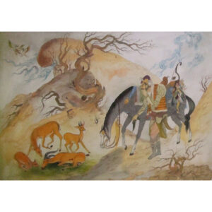 Peinture d’art safavide persan originale : Aquarelle et gouache sur carton – Oshagh