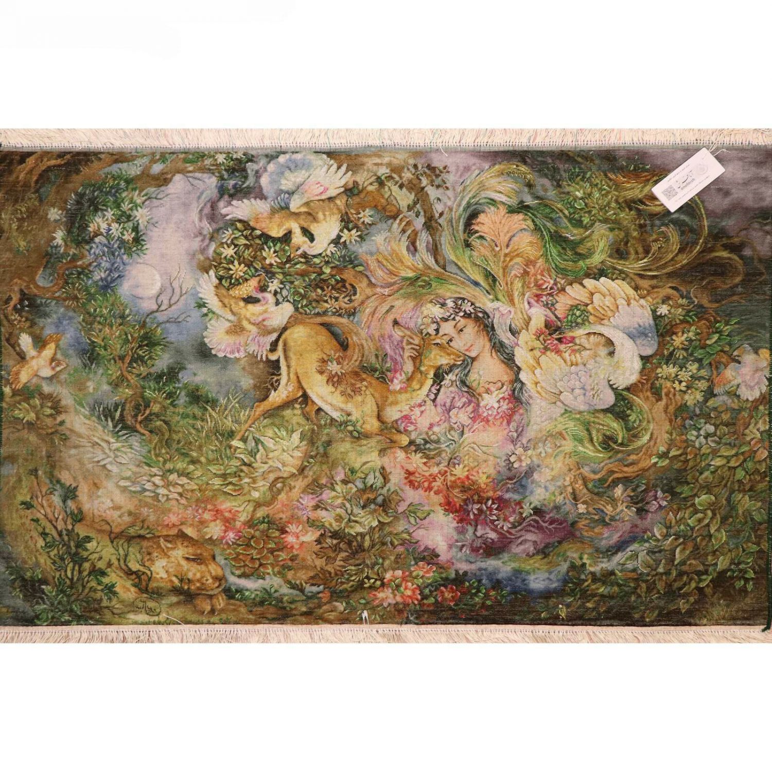 Tapis mural persan fait main de Tabriz représentant la miniature Dayereh Hasti