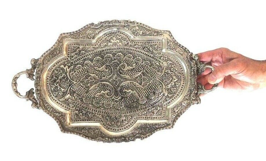 Plateau de service en laiton persan gravé 1168