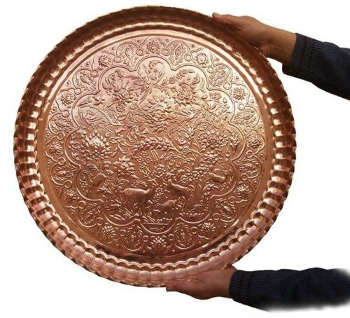 Plat de Service Persan en Cuivre Traditionnellement Martelé 56 cm