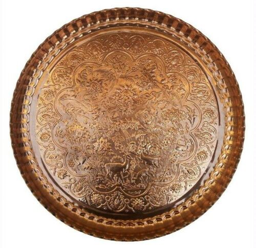 Plat de Service Persan en Cuivre Traditionnellement Martelé 56 cm