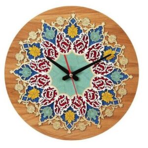 Horloge Murale en Bois Incrusté Persan avec Motif Floral