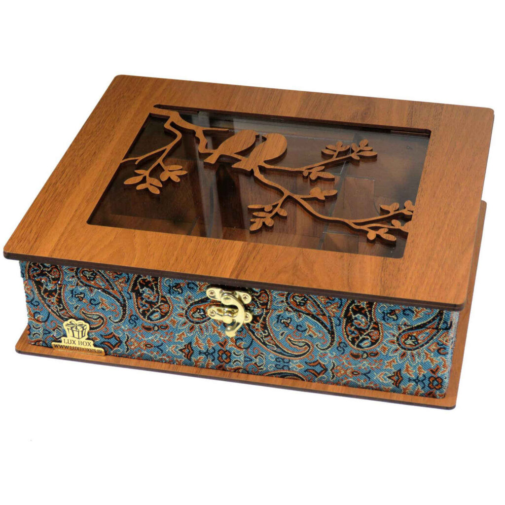 Boîte en bois pour sachets de thé avec coffre Termeh LB63