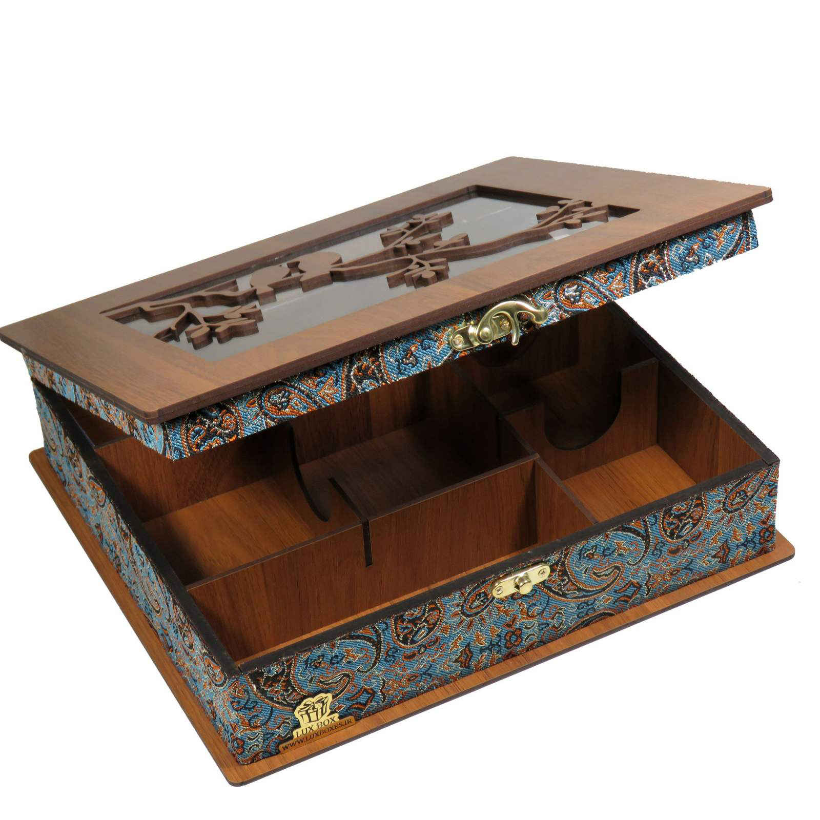 Boîte en bois pour sachets de thé avec coffre Termeh LB63