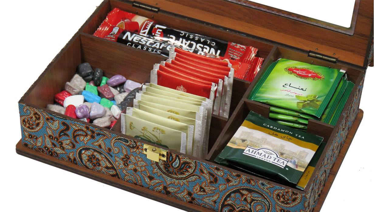 Boîte en bois pour sachets de thé avec coffre Termeh LBL55