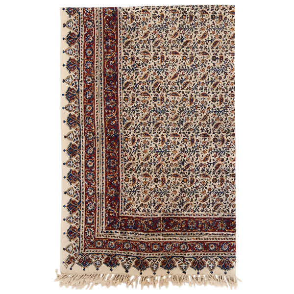 Nappe Persane : Nappe Traditionnelle à Impressions au Bloc Kalamkari d'Ispahan G164
