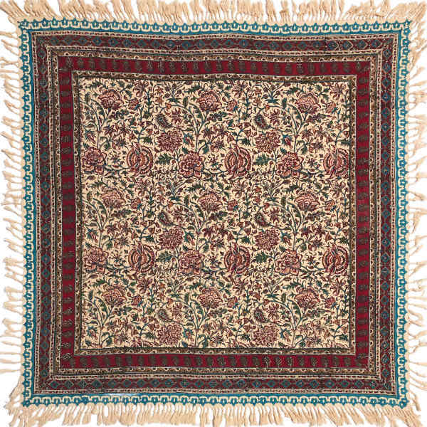 Nappe Persane : Nappe Traditionnelle à Impressions au Bloc Kalamkari d'Ispahan G112