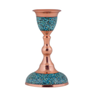 Bougeoir en cuivre persan fait à la main – Design incrusté de turquoise – Abr