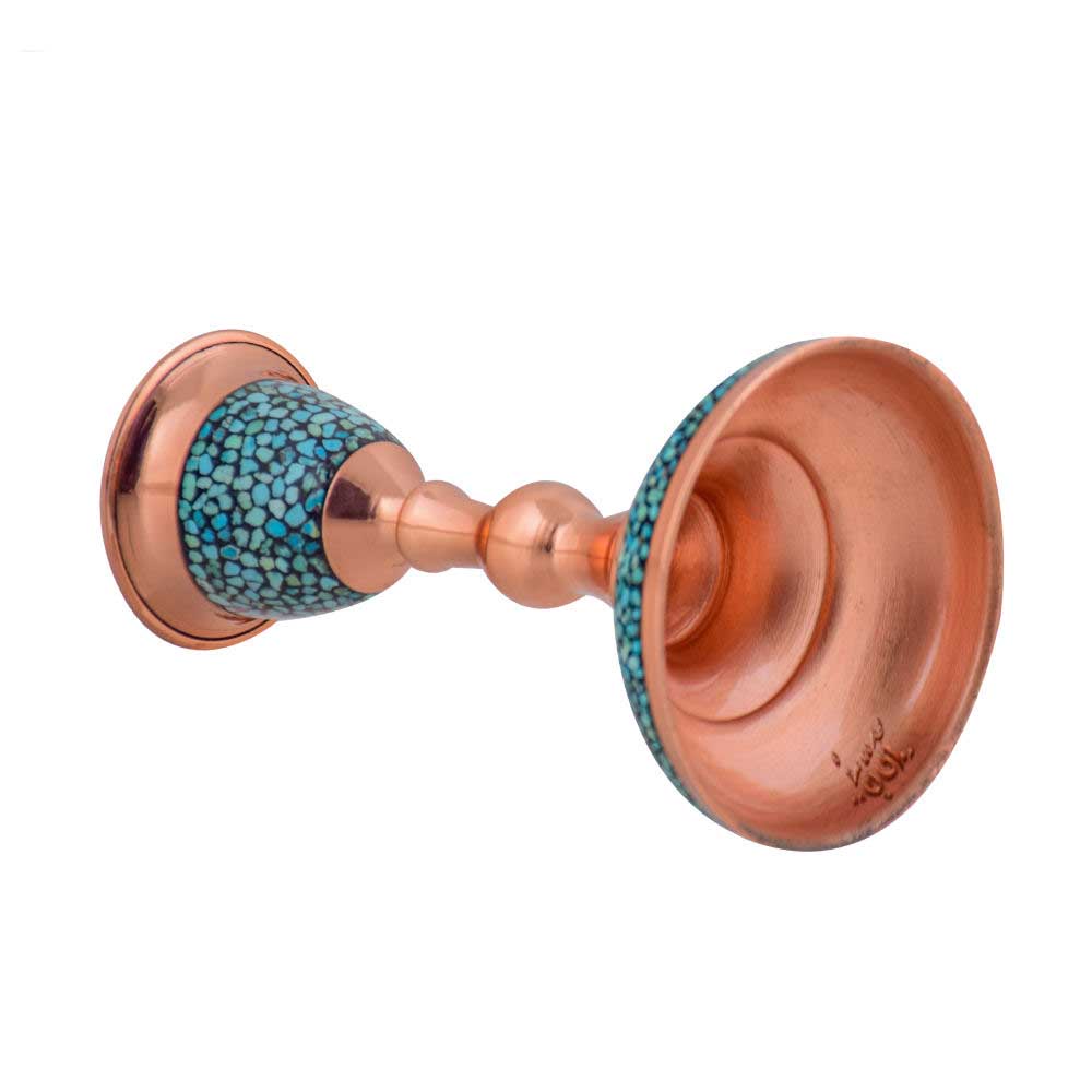 Bougeoir en cuivre persan fait à la main – Design incrusté de turquoise – Abr