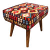 Pouf persan rouge traditionnel avec pieds en bois et tissu en velours Art