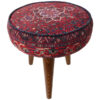Pouf persan rouge traditionnel avec pieds en bois et tissu en velours Art