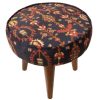 Pouf persan rouge traditionnel avec pieds en bois et tissu en velours Art
