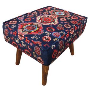 Pouf persan traditionnel avec pieds en bois et tissu en velours MO4