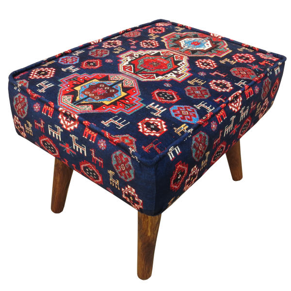 Pouf persan traditionnel avec pieds en bois et tissu en velours MO4