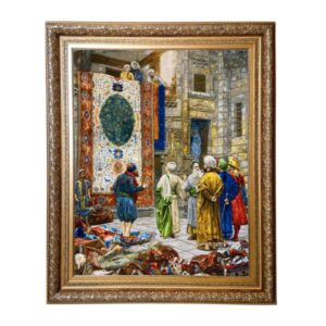 Tapis persan figuratif noué à la main de Tabriz représentant le bazar du Caire