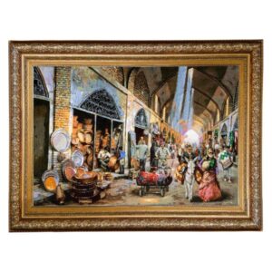 Tapis persan figuratif noué à la main de Tabriz représentant le bazar des chaudronniers
