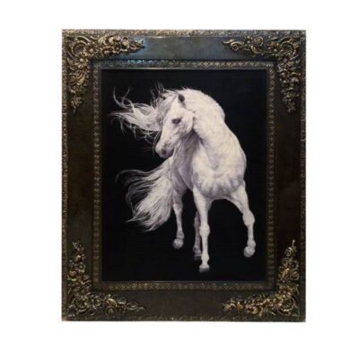 Tapis persan figuratif noué à la main de Tabriz représentant un cheval