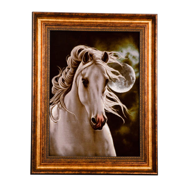 Tapis persan figuratif noué à la main de Tabriz représentant un cheval blanc