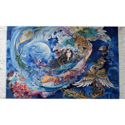 Tapis mural persan fait main de Tabriz représentant la miniature Delnvaz