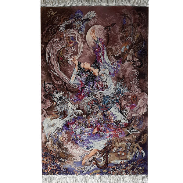 Tapis mural persan fait main de Tabriz représentant la miniature Sobghahi
