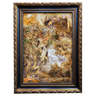 Tapis mural persan fait main de Tabriz représentant la miniature