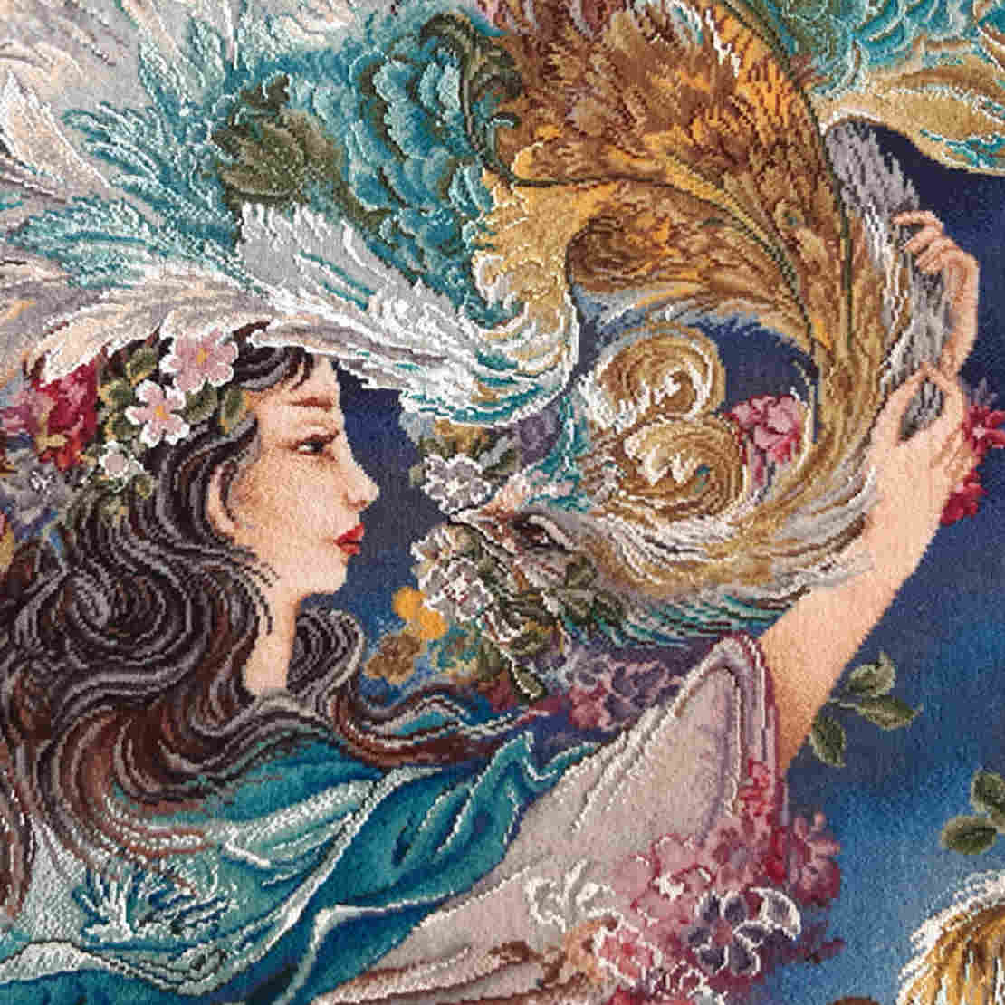 Tapis mural persan fait main de Tabriz représentant la miniature Delnvaz