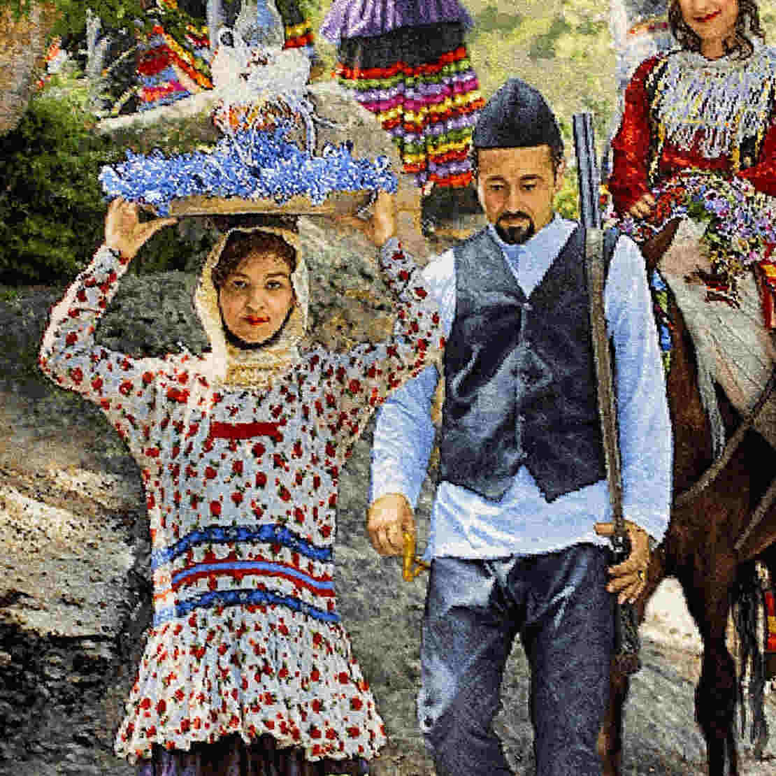 Tapis persan figuratif noué à la main de Tabriz représentant un navire (Jahaz)