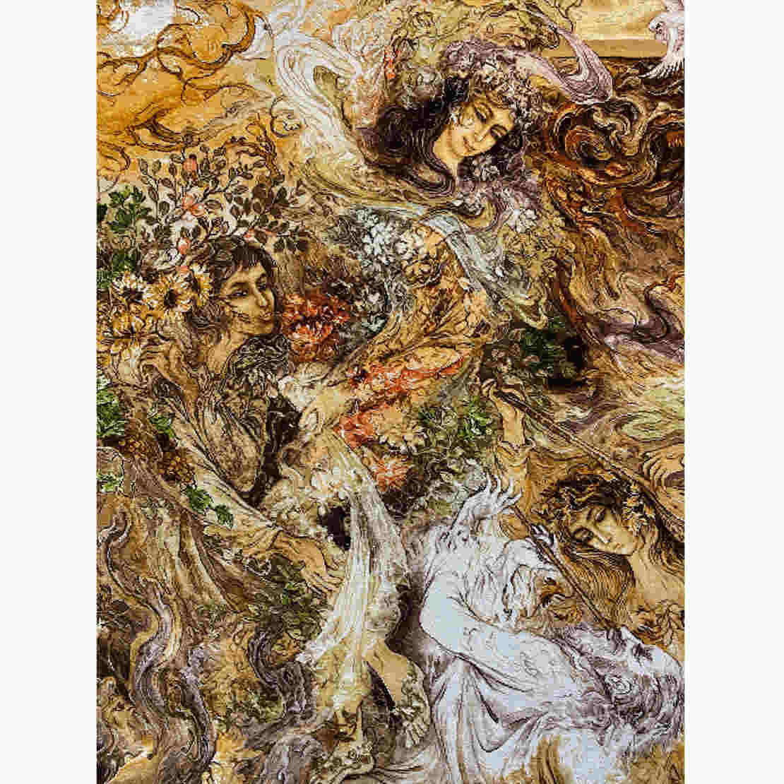 Tapis mural persan fait main de Tabriz représentant la miniature