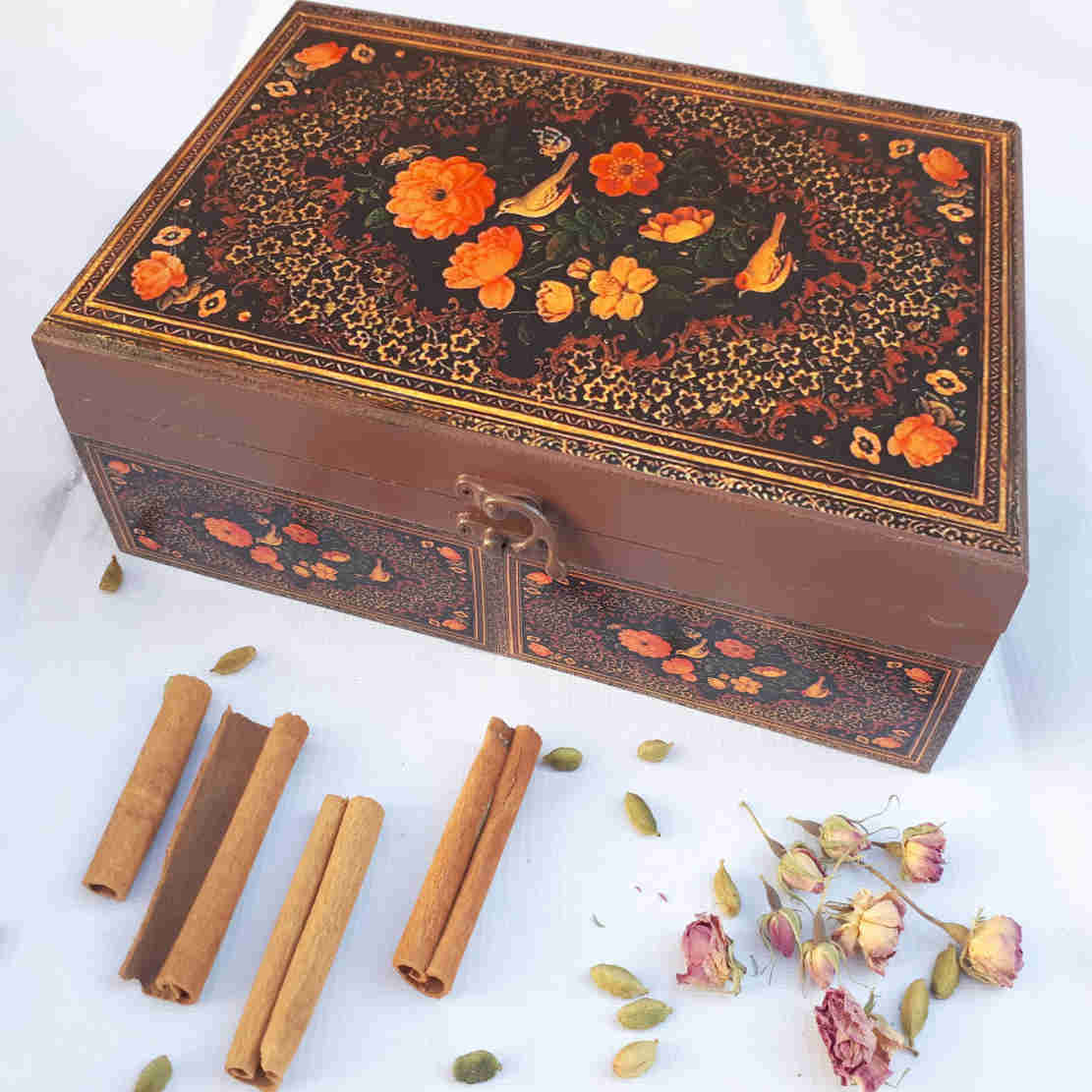 Boîte Organisatrice de Sachets de Thé en Bois avec Coffres Persan N2030