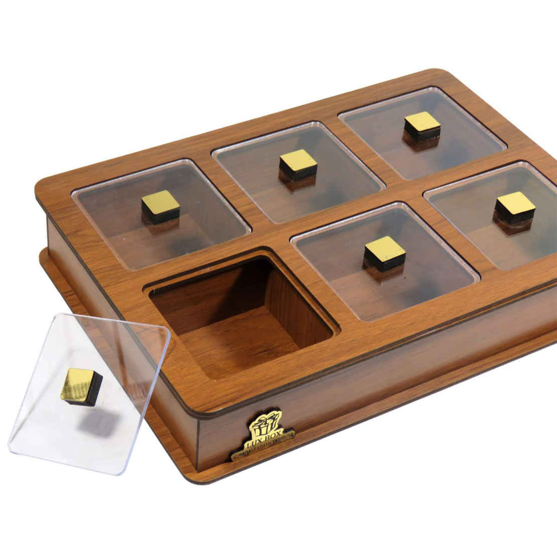 Boîte en bois pour sachets de thé avec coffres