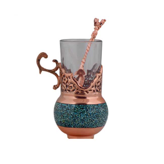 Service à thé et café persan en cuivre fait main – Incrusté de turquoise