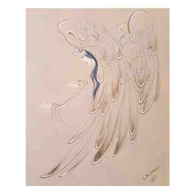 Peinture d’art miniature persan originale : Aquarelle – Anges appelants