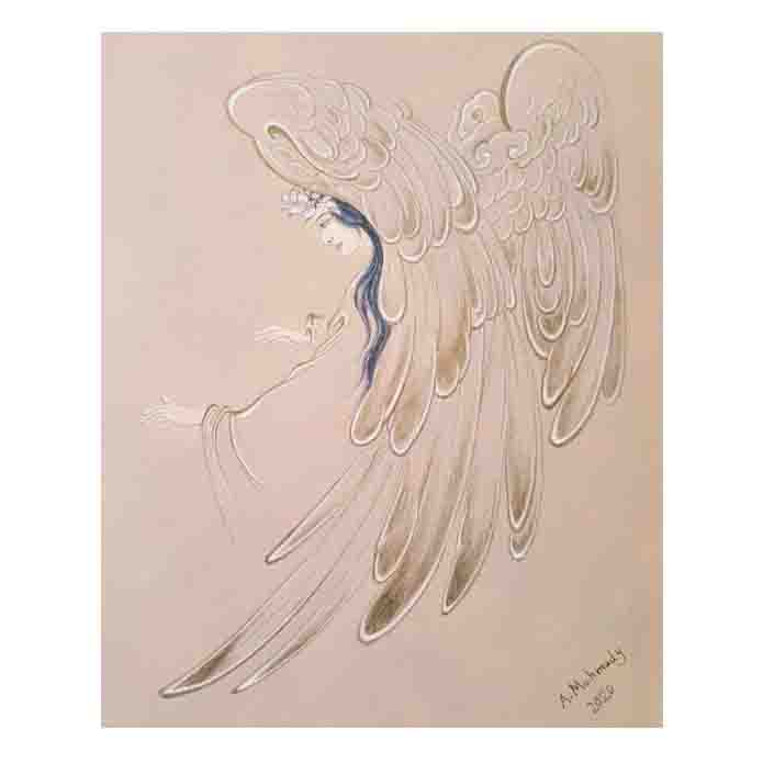 Peinture d'art miniature persan originale : Aquarelle – Anges appelants