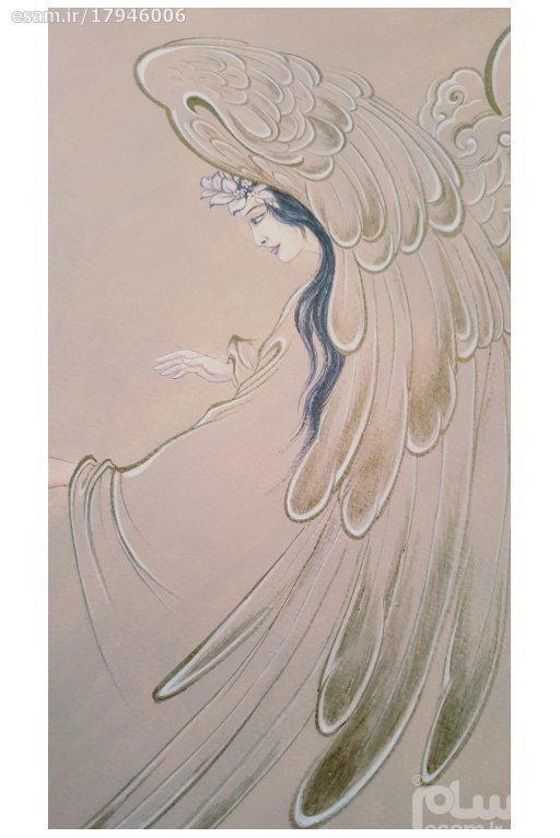 Peinture d’art miniature persan originale : Aquarelle – Anges appelants