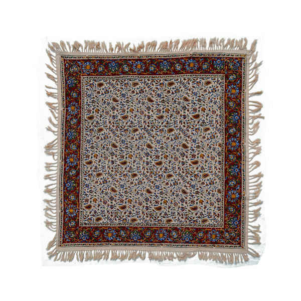Nappe Persane : Nappe Traditionnelle à Impressions au Bloc Kalamkari d'Ispahan Florale
