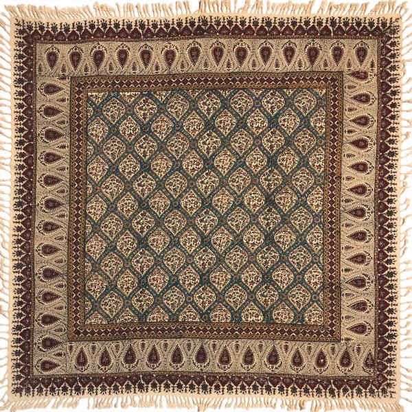 Nappe Persane : Nappe Traditionnelle à Impressions au Bloc Kalamkari d'Ispahan G118