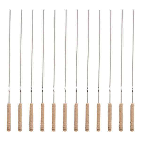 Ensemble de Douze Brochettes en Acier avec Manche en Bois pour Kebab et Grillades